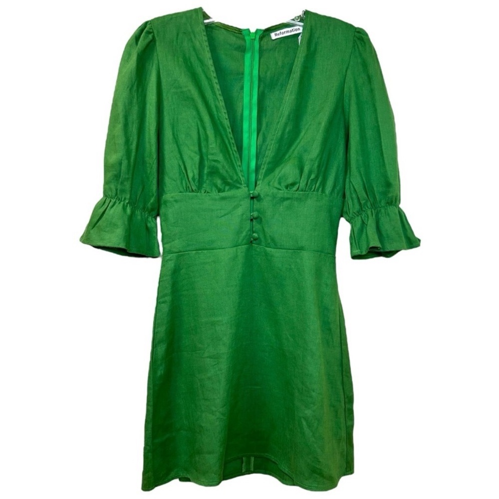 Reformation Simi Linen Mini Dress Size 12 - Picture 4 of 11